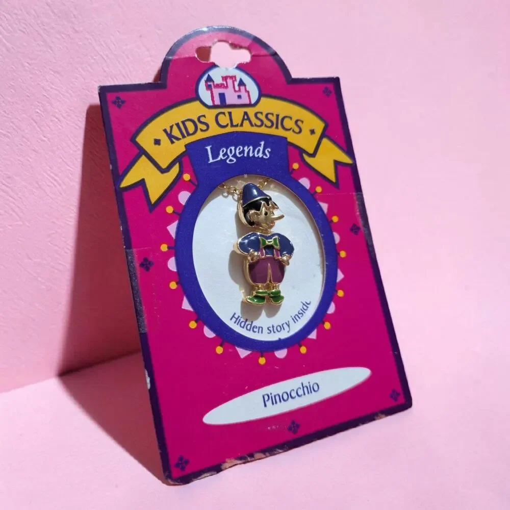 Vintage Pinocchio Necklace, Kids Classics Legends Pendant, Storybook Character